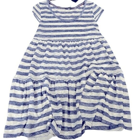 TOMMY HILFIGER Cap Sleeve Dress Cover-Up Swimsuit-Gray Blue Stripe Wide Burnout - Picture 2 of 4